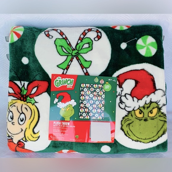 Dr Seuss The Grinch Christmas Holiday Circles Throw Blanket - Picture 6 of 6